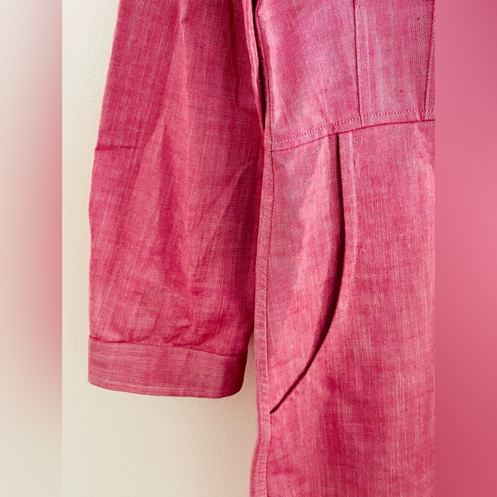 TYLHO For Anthropologie Pink Shirt Dress Long Sleeve Utility Midi w/ Pockets: M - Picture 8 of 12